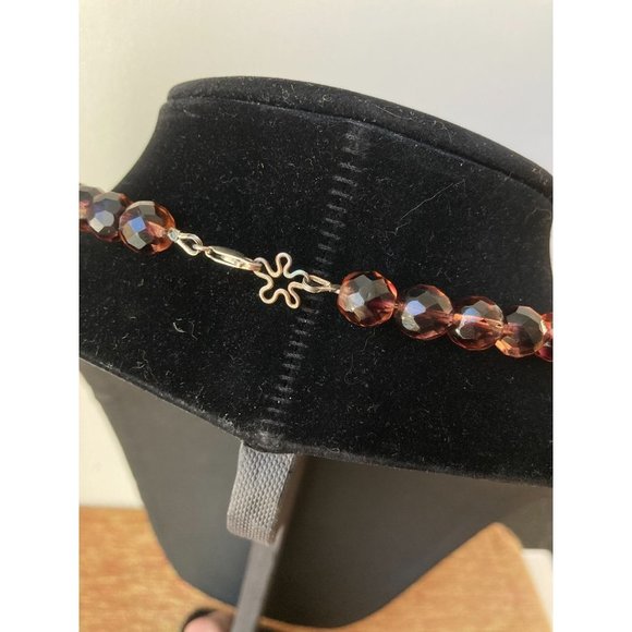 Facetted Plum Purple Crystal Bead Art Deco Necklace w 925 Sterling Silver Clasp - Picture 4 of 8